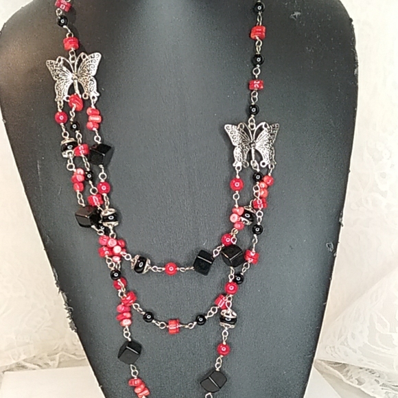 Glass Bead Multi-strand Butterfly Necklace--24 - Picture 4 of 4